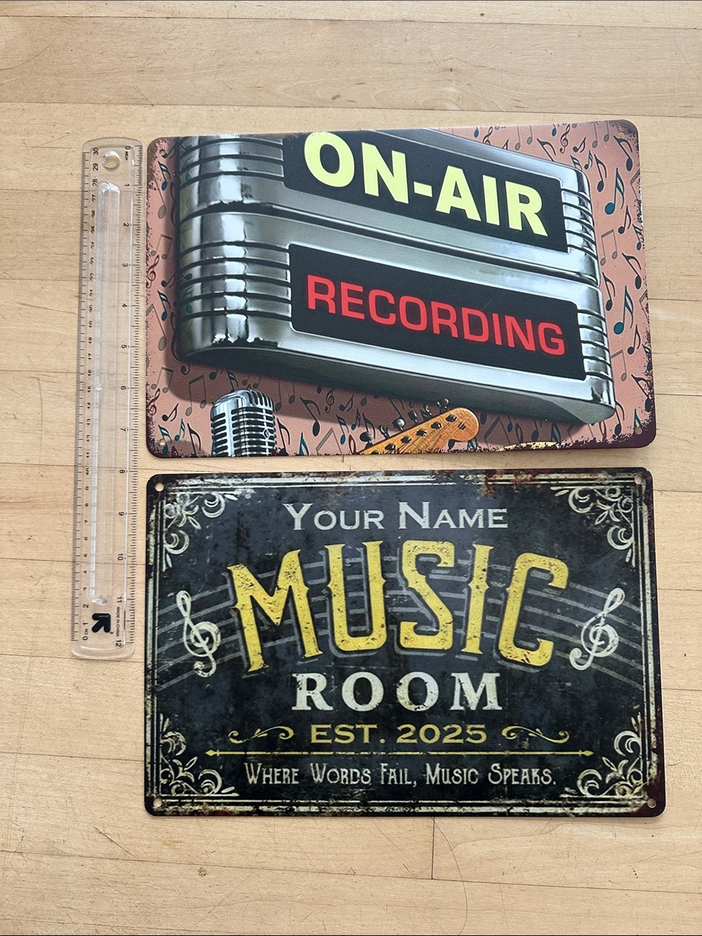 Vintage-Style 'Music Room' Metal Signs — Black & Yellow